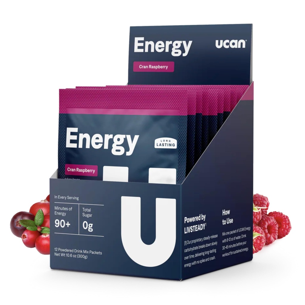 UCAN Energy Powder, Cran- Raz, Keto, Sugar- Free Pre & Post Workout for Mænd & Kvinder, Non- GMO, Vegan, Gluten- Free, Great for løbere, Gym-Goers og høj ydeevne atleter (12 Servere, 25g)