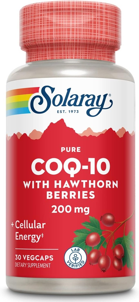 SOLARAY Pure CoQ-10 200 mg | Healthy Heart Function & Cellular Energy Support | Enhanced with Herb Blend | 30 VegCaps