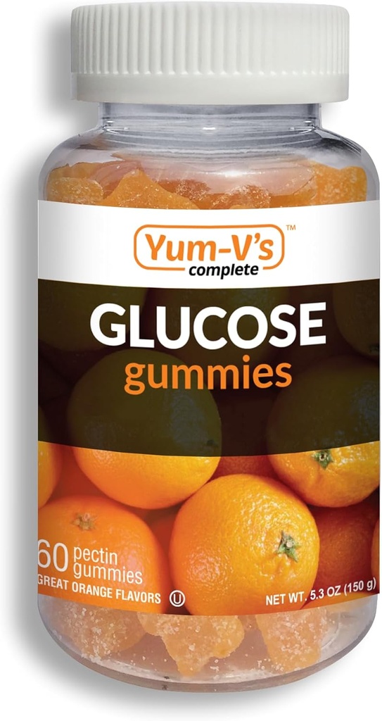 YUM- V 's Glucose Gummies - hurtigt fungerende Glucose Chewable Gummies - Great Tasting - Gluten Free, Vegan, Non- GMO - Orange Natural Flavor - 60 Chewable Gummy for voksne & børn