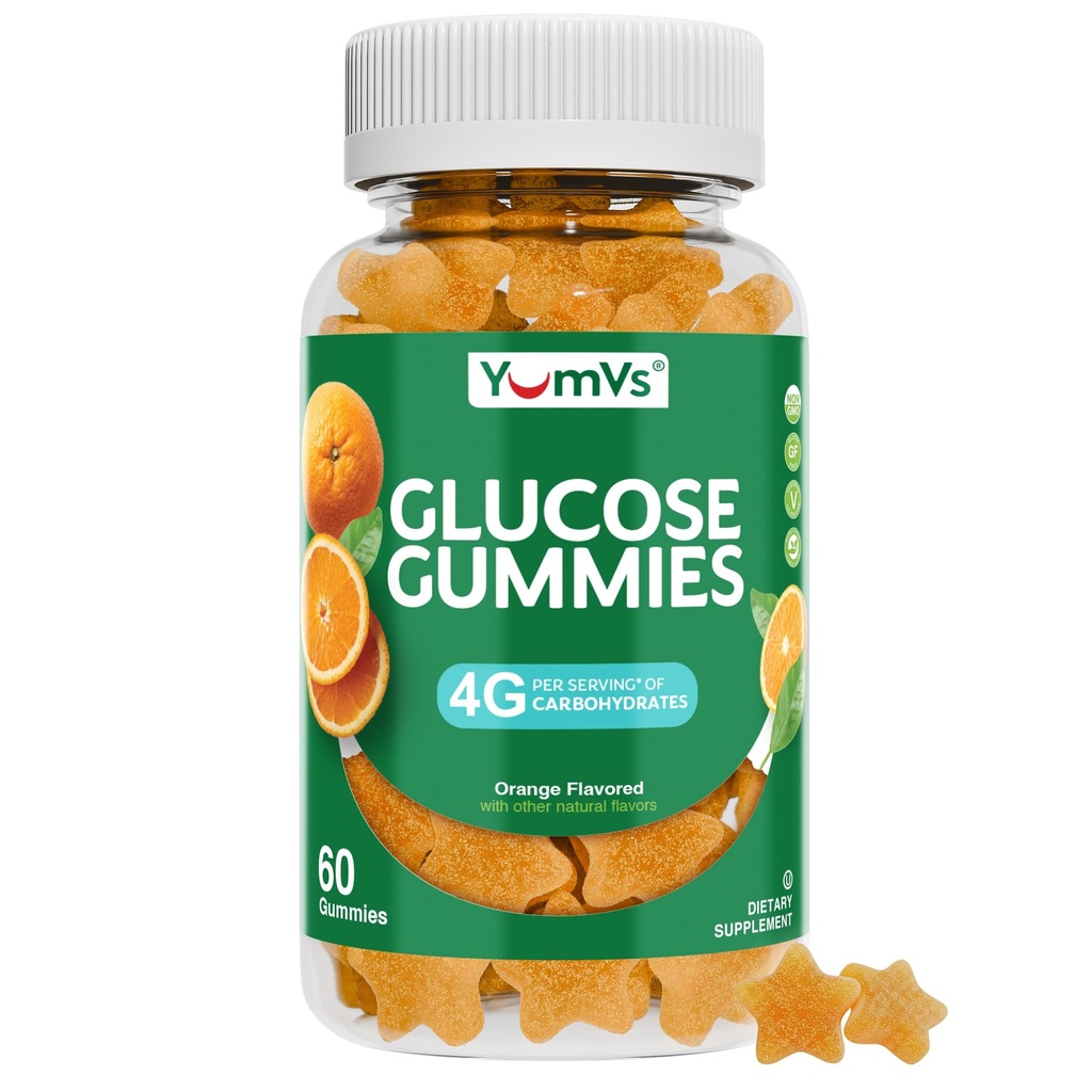 YUM- V 's Glucose Gummies - hurtigt fungerende Glucose Chewable Gummies - Great Tasting - Gluten Free, Vegan, Non- GMO - Orange Natural Flavor - 60 Chewable Gummy for voksne & børn