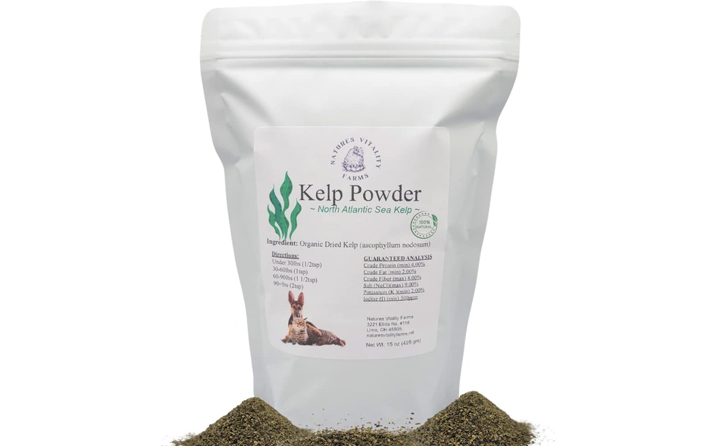 Kelp pulver til hunde / katte, Natural North Atlantic Ocean Kelp, Vitaminer Mineraler og antioxidanter til ultimative sundhed (15 Ounce)
