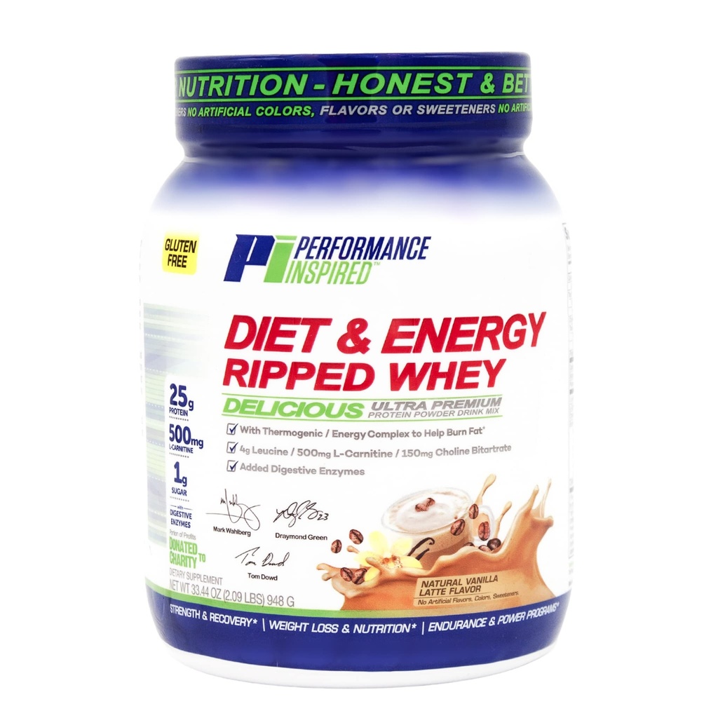 Performance Inspirated Diet & Energy Whey Protein - 25G Clean Protein - L- Carnitin & Leucin - fordøjelsesenzymer - Green Tea Extract - Gluten- Free - 1g sukker - Vanilla Latte - 2,4 lb