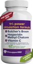 Tri- Power Circulation Formel - Circulation Supplement med Butcher 's Broom, Hesperidin Methyl Chalcone, og C-vitamin, 60 kapsler, for blod og ben cirkulering, Vein Health Support