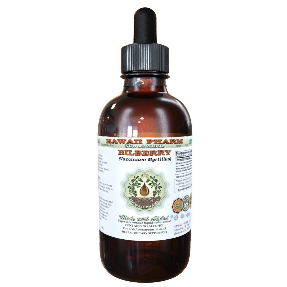 Bilberry Alkohol- Free Liquid Extract, Organic Bilberry (Vaccinium myrtillus) Tørret Leaf Glycerit Hawaii Pharm Natural Herbal Supplement 2 oz