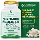 PurePremium Chrom Picolinate 200mcg - Høj potens Chrom Kosttilskud - Essential Mineral Health Support til mænd / kvinder - Gluten- Free - 3 Months Supply - 100 Kapsler