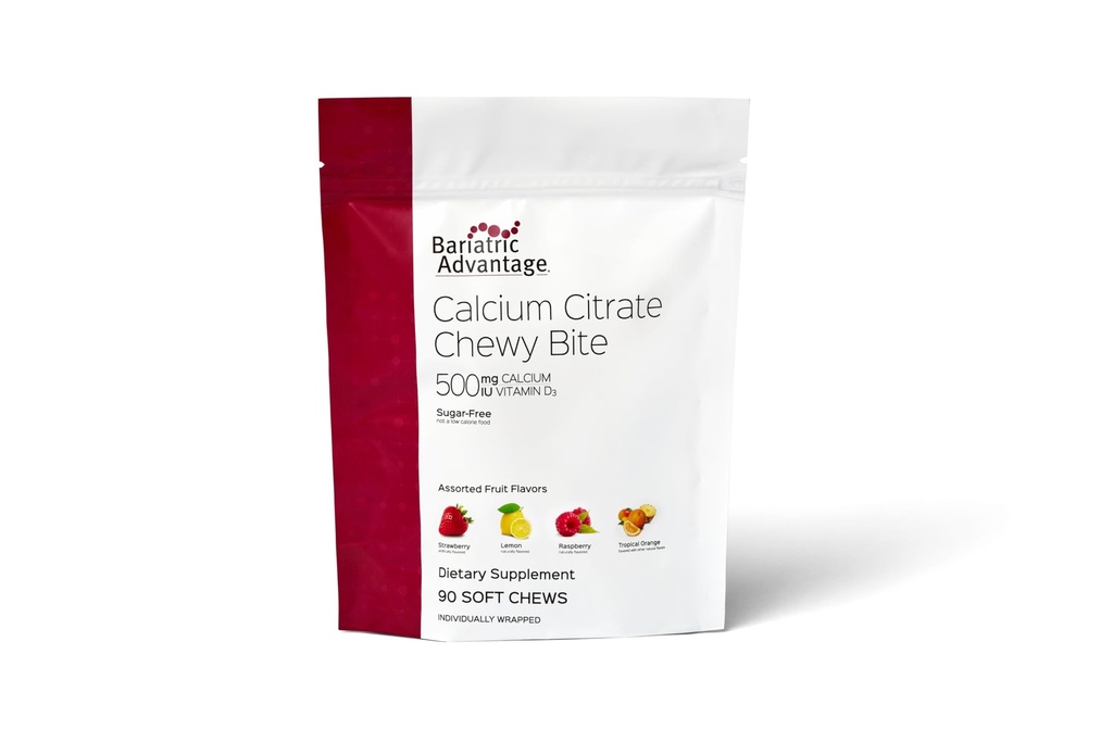 Bariatric Advantage Calcium Citrate Chewy Bites 500 mg - Højt Absorberbare & Digestible - Vitamin D3 - Nemt Chewable Calcium supplement - Assorterede frugter - 90 Tæl
