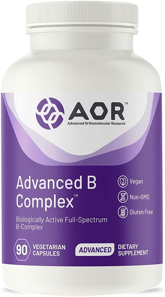 AOR, Advanced B Complex, Multivitamin Support for Energy, Stress og Metabolisme, Kosttilskud, 90 Kapsler (90 Servere)