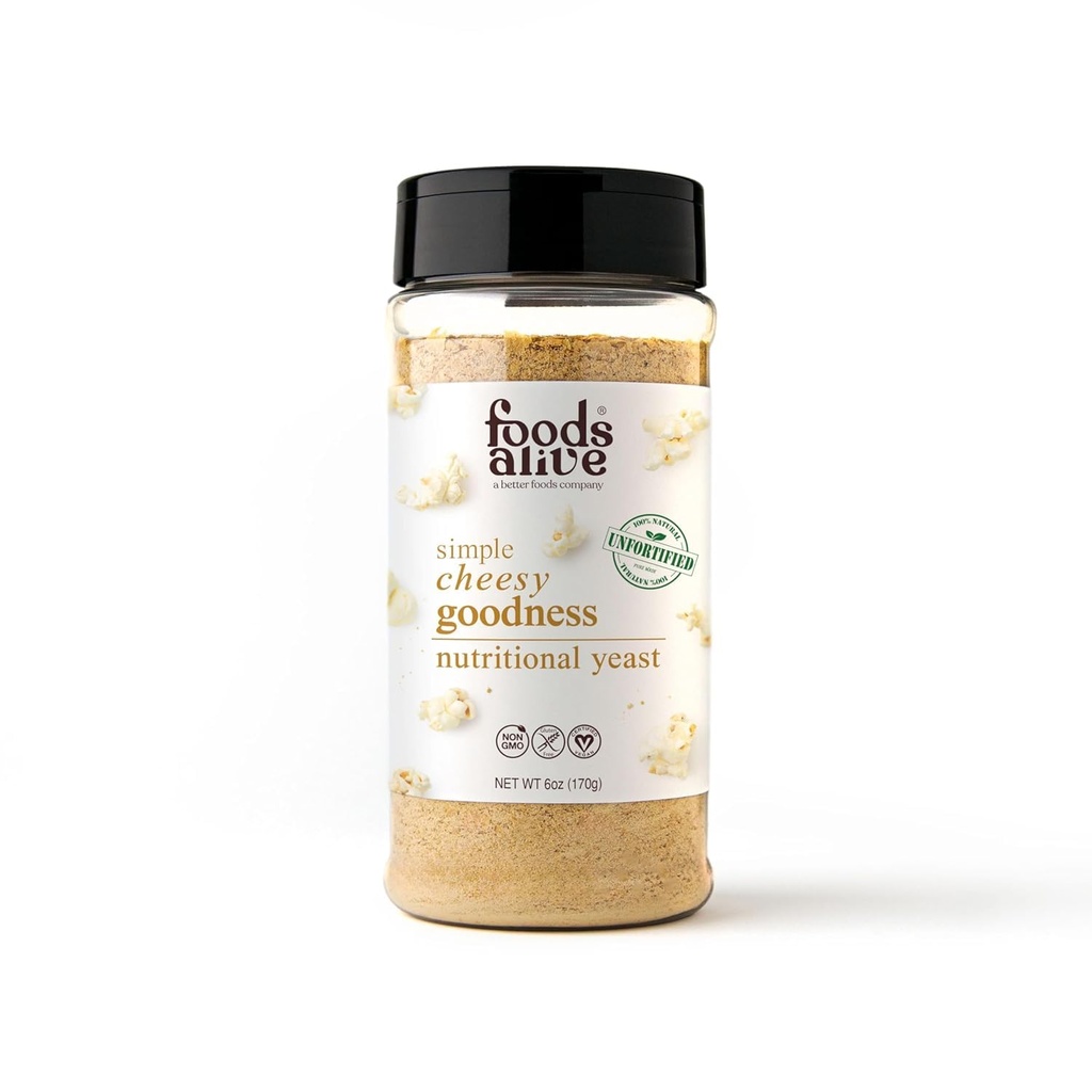 Fødevarer Alive Nutritional Gær Flakes - (6oz Shaker) Ikke befæstede og Gluten Free Plant Based Protein, Great Vegan Ost Powder and Popcorn Seasoning, Flavor Booster for Keto og hele fødevarer!