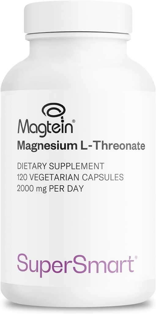 Supersmart - Magnesium L- Threonate 2000mg per dag (Magtein) - Patenteret & stærkt biotilgængelig Magnesium Threonate - Memory, Brain Health & Allow124; Non- GMO & Gluten Free - 120 vegetariske kapsler