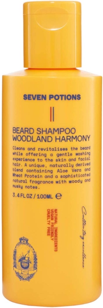 SEVEN POTIONS Beard Shampoo for Mænd - Tænde, Rengøring Vask for en ren, Itch- Free Beard - Natural, Vegan, Cruelty- Free - (Woodland Harmony, 3.4 Fl Oz)