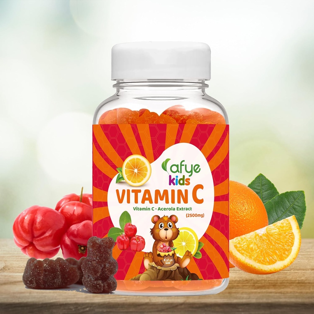 Kids C-vitamin - immunsystem Booster Gummies med Bear Shaped - immunsystem support vitaminer supplement til voksne & børn - C-vitamin & Acerola ekstrakt, 60 greve (pakke med 1)