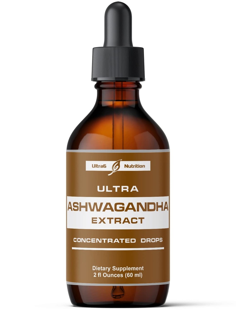 Ultra6 Nutrition Ashwagandha Flydende Drops - Økologisk Ashwagandha Kosttilskud med Rhodiola Rosea Tincture - Root Extract til mad og energi - Supplement til mænd og kvinder