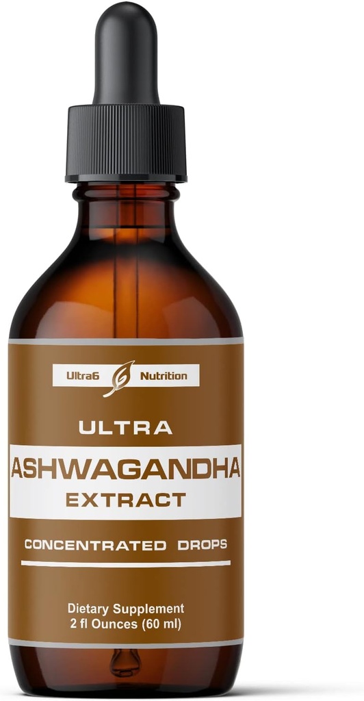 Ultra6 Nutrition Ashwagandha Flydende Drops - Økologisk Ashwagandha Kosttilskud med Rhodiola Rosea Tincture - Root Extract til mad og energi - Supplement til mænd og kvinder