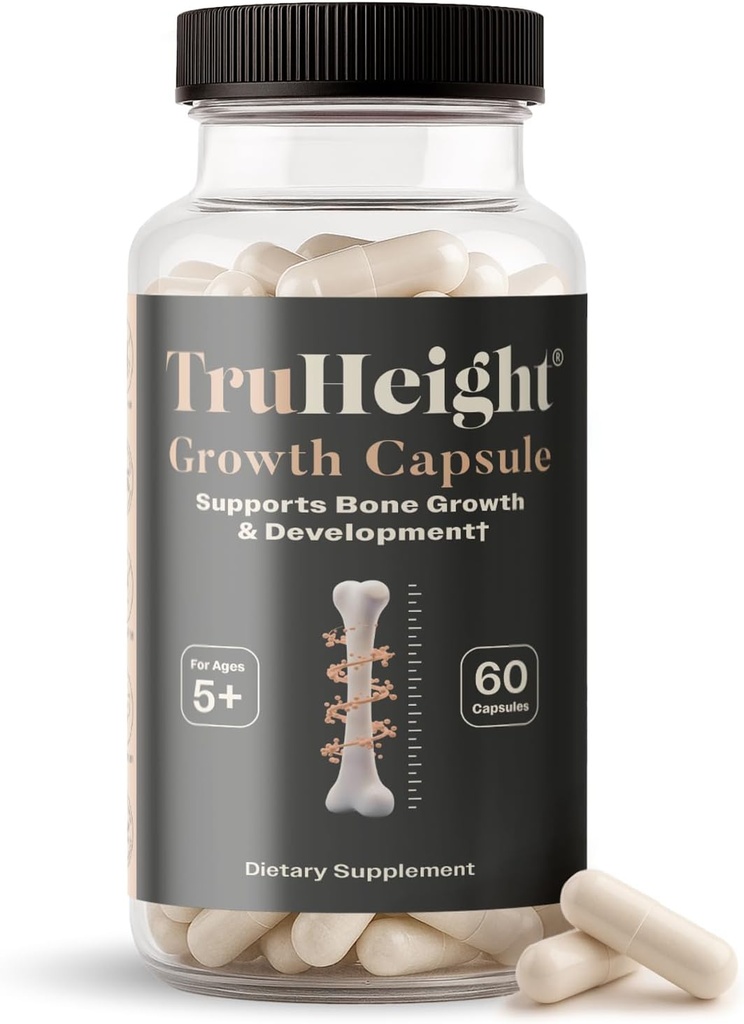 Truhigh Growth Capsules - Natural Growth & Development Supplement for Kids & Teens - Udtalelse af Pediatricians - Vitamin D, K, Calcium & Ashwagandha - Knoglestyrke - Kids Vitamin D3 K2, alder 5 +