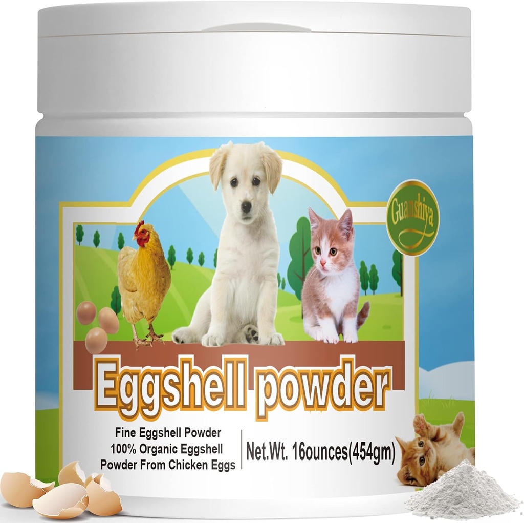 Eggshell pulver Calcium supplement til hunde og katte (16 oz), Great for osteoporose & Labor Whelping, Sikker alternativ til knoglerød pulver, Forbedrer knoglerne, Nourish Joints, Understøtter sunde tænder