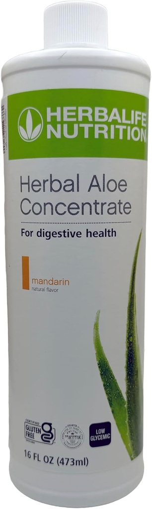 Herbalife Aloe Koncentrat Pint: Mandarin Flavor 16 FL Oz (473 ml) for fordøjelsessygdomme med Premium- Quality Aloe, Gluten- Free, 0 kalorier, 0 Sukker, naturligt tilsat