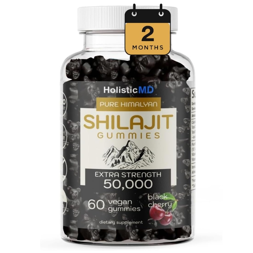 Shilajit Gummies for Mænd Kvinder Pure Himalayian Ekstra Strengty 50.000 Resin for Metabolisme Support Ashwagandha Siberian Chaga Budg 124; 2 Måneder Supply Vegan Keto Friendly Cherry 60 Gummies
