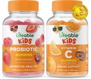 Levende Probiotika 2 Millioner CFU Kids + C-vitamin Kids, Gummies Bundle - Great Tasting, Vitamin Supplement, Gluten Free, GMO Free, Chewable Gummy