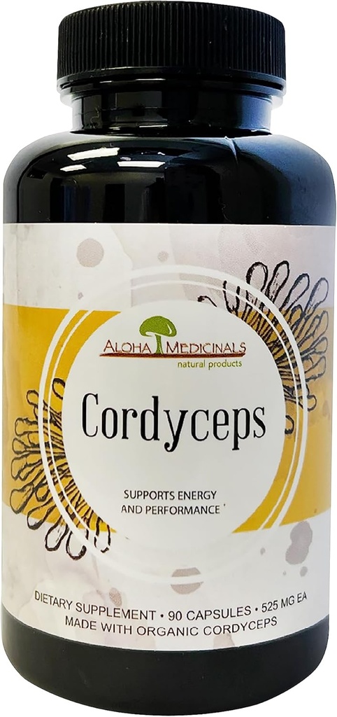 Aloha Medicinals Pure Cordyceps, Certified Organic Mushroom Supplement, Understøtter Immunitet og energi, pakke med 1, 90 kapsler