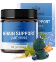 HERBAMAMA Brain Support Gummies - Brain Focus Kosttilskud til voksne med Ashwagandha, Bacopa Monnieri, C-vitamin & B12 - Vegan, Non- GMO Calming Gummies - 60 Pectin- baserede Blueberry- smag tyggegummi