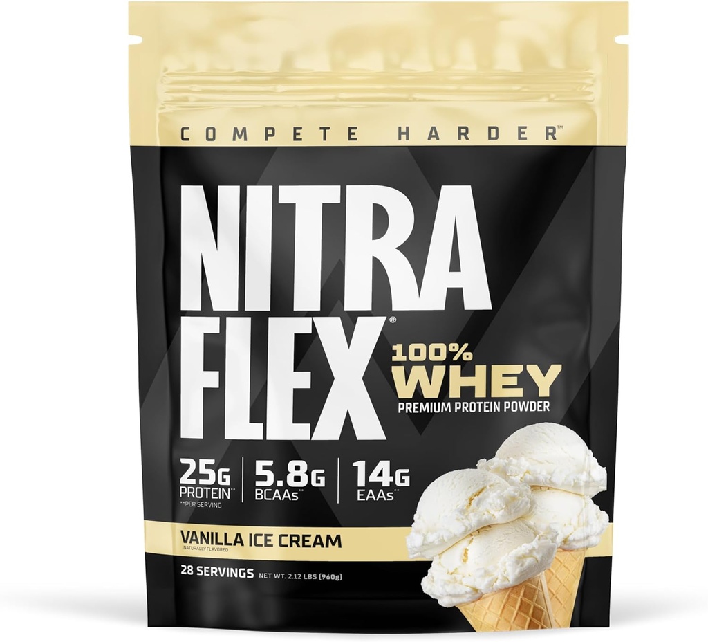 GAT SPORT Nitraflex Vanilla Whey Protein, Loaded BCAA 's, EAA' s, for mænd og kvinders reocvery, 2 lbs.