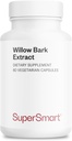Supersmart - Willow Bark Extract 530mg per dag (høj potens) - 15% Salicin - Natural Willow Bark Herb Supplement: 124; Non- GMO & Gluten Free - 60 vegetariske kapsler