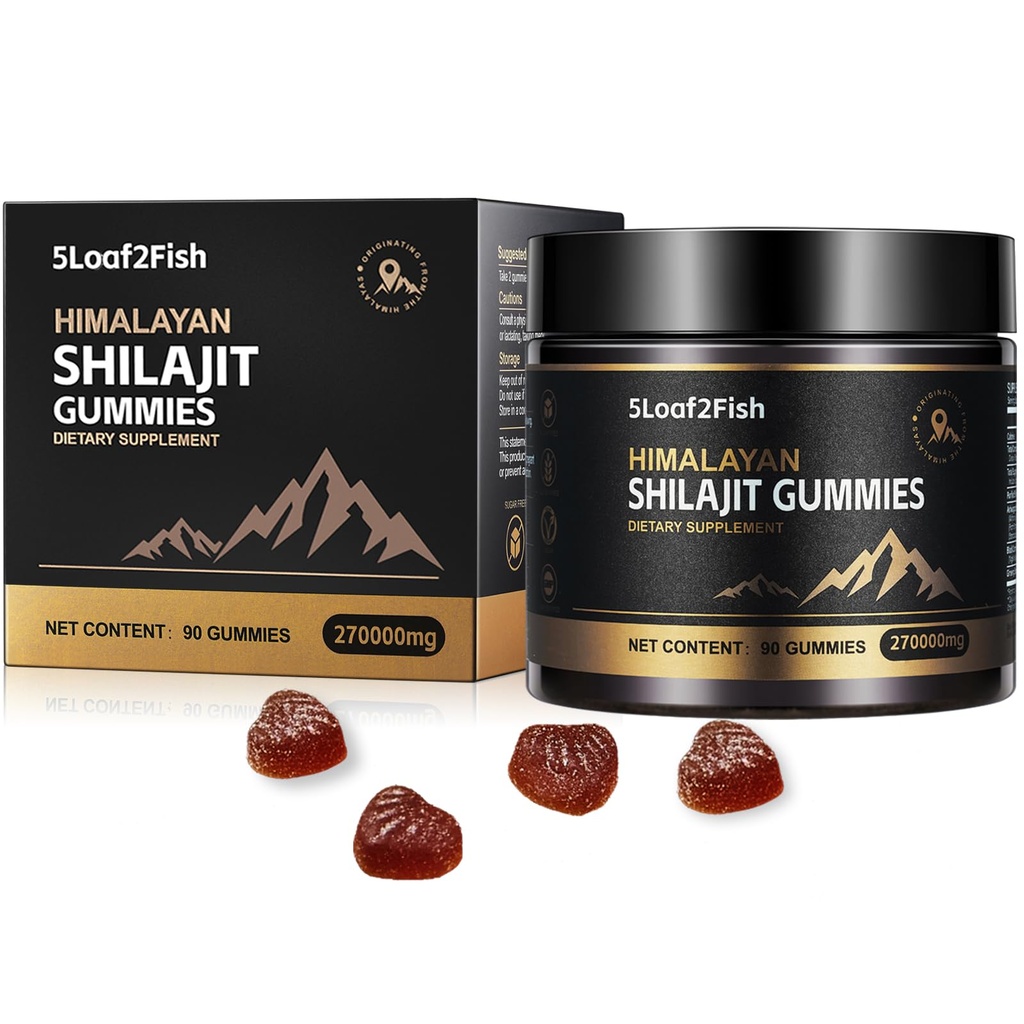 Organic Shilajit Gummies, Pure Himalayan Shilajit Gummies for Men Supplement, Gold Shilajit Gummies for Women Buddy Natural 85 + Trace Minerals, Ashwagandha, Black Seed Oil Extract, 90 Gummies