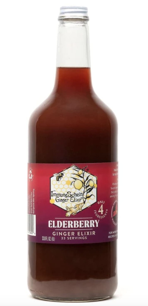ImmuneSchein Elderberry Ginger Elixir Shots - Kun 4 Real Food Ingredients, No Water, Vincipes or Preservatives: Håndlavet af Organic Ginger Roots & Elderberries (33.8 fl oz, 1 Pack)