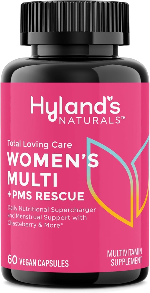 Hyland 's Total Loving Care Multivitamin til kvinder og PMS Rescue, 60 Veganske Kapsler med L- Theanine til fokus og stress Relief Support med Chasteberry og Dong Quai til menstruation