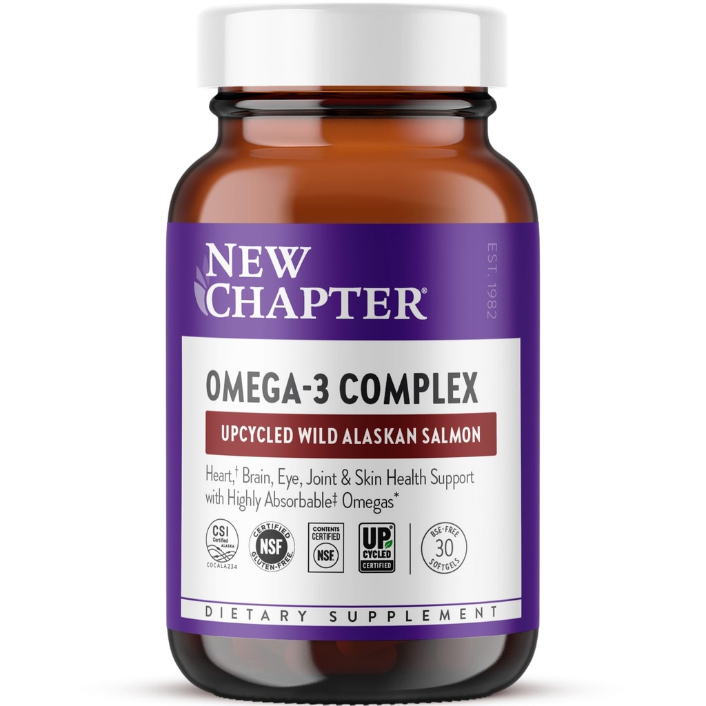 Nyt kapitel Omega-3 Complex, 1000mg Softgel, Fish Oil Supplement Wild Alaska Salmon for Heart, Brain, Eye, Joint & Skin Health Support - 30 Greve