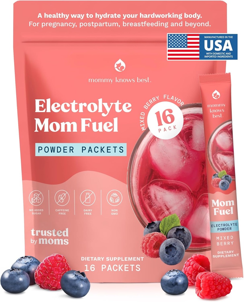 Mor kender bedste mor brændstof elektrolyte drik mix for mødre, hydrering support - for graviditet, prenatal, elektrolyter + trace mineraler, amning drik mix supplement (16 Greve)