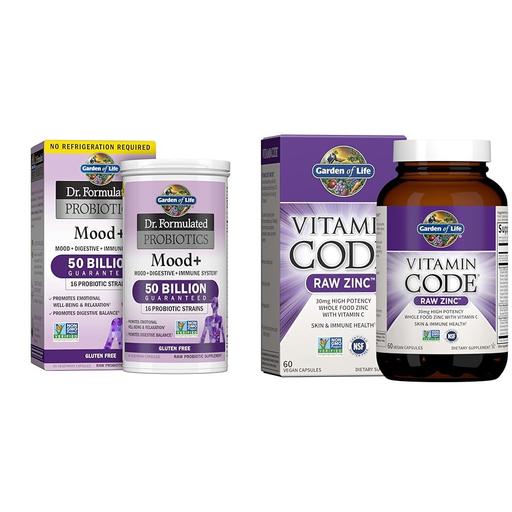 Livets have Dr. Formuleret Probiotika Mood + Acidophilus Probiotisk supplement & Zink Kosttilskud 30mg Høj Potens Raw Zink og C-vitamin Multimineral Supplement