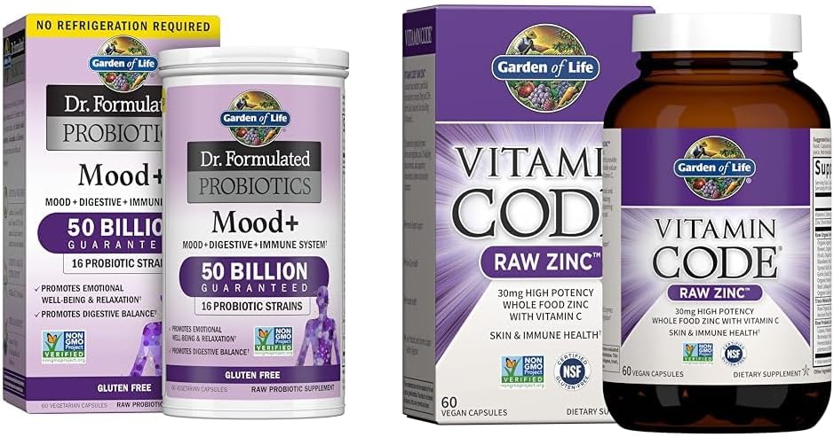 Livets have Dr. Formuleret Probiotika Mood + Acidophilus Probiotisk supplement & Zink Kosttilskud 30mg Høj Potens Raw Zink og C-vitamin Multimineral Supplement