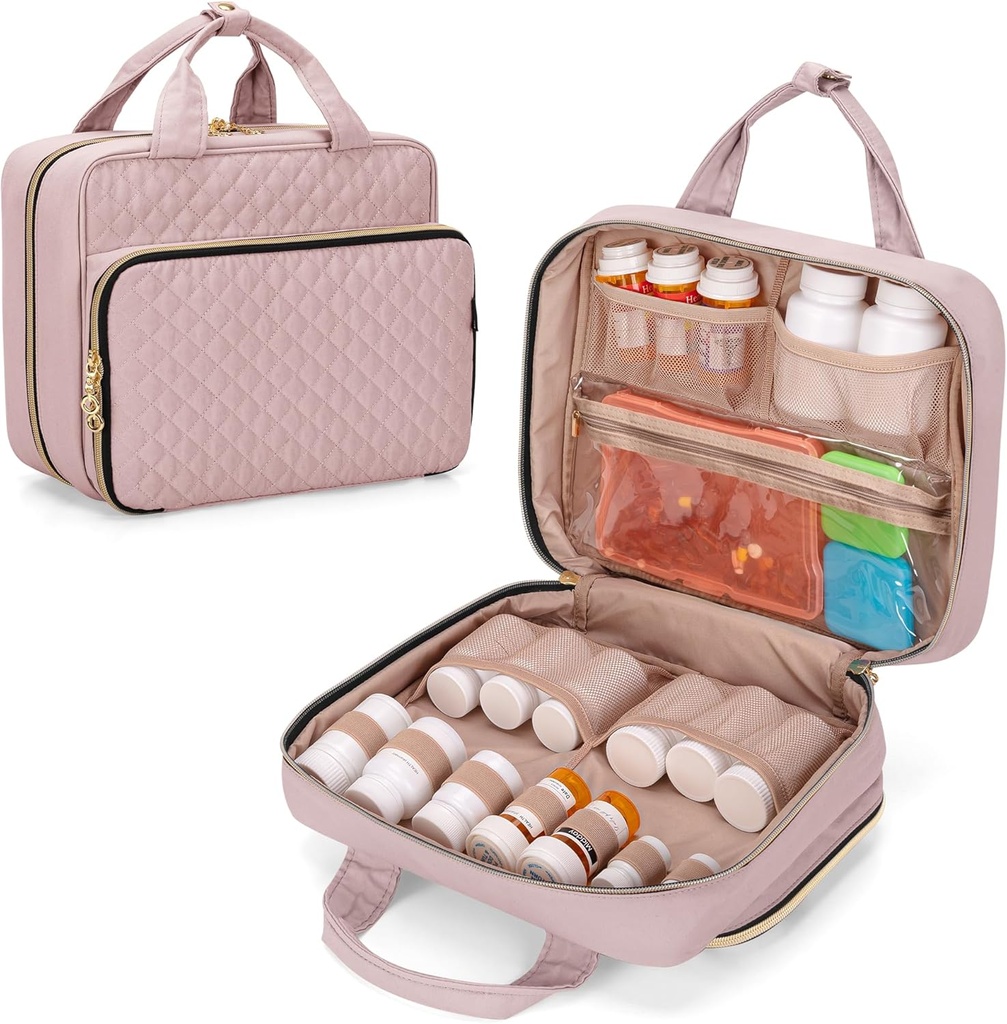 Damero Pill flaske Organizer taske, Rejse Medicine Bag Organizer, Medicin Organizer og opbevaring til piller, Vitamin, Fish Oil, Medicinske Kosttilskud til kvinder og mænd, Misty Rose