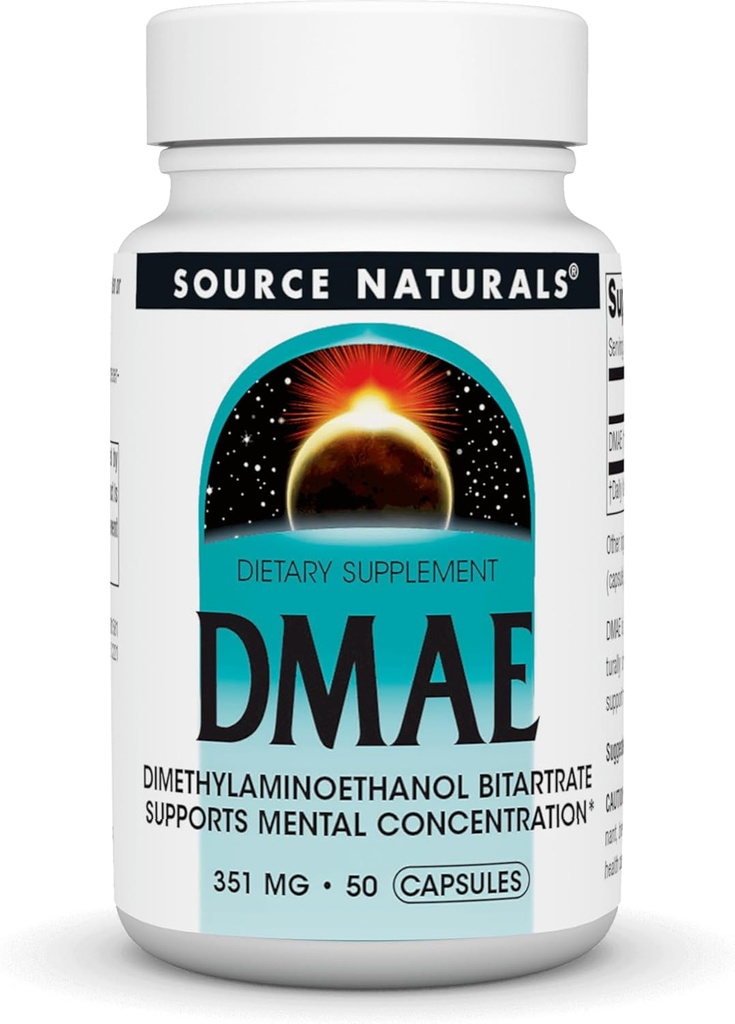 Kilde Naturals DMAE, Dimethylaminoethanol Bitartrat - Understøtter Mental koncentration - 50 kapsler