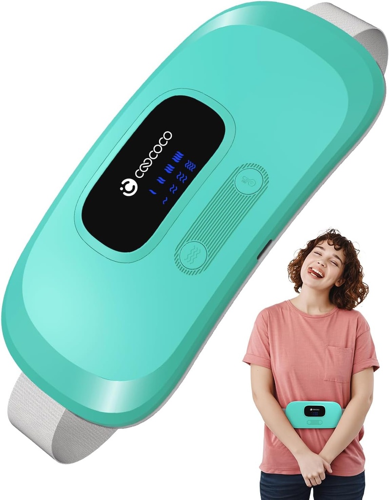 CooCoCo Bærbar varmelegeme til Periode Krampe, Cordless Waist Belt til menstruel Krampe Relief, 3S Fast Heat Pad med 4 Varmeniveauer og 4 Vibrationsmodes, Gaver til kvinder Girl, Green