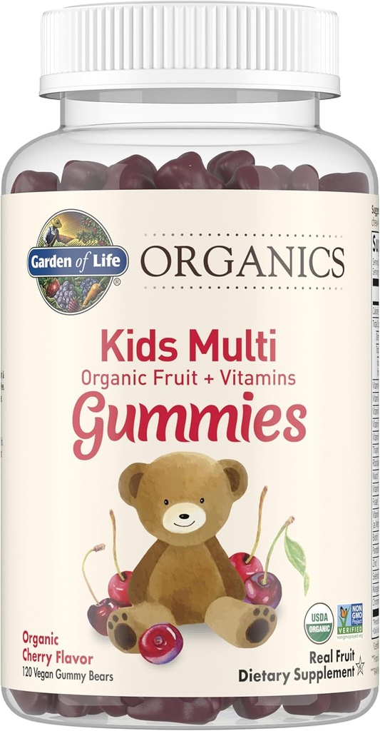 Have of Life Organics Kids Gummy Vitamin, Certified Organic, Non-GMO & Vegan Complete Children 's - B12, C & D3 Gluten, Soy & Dairy Free Real Fruit Chew Gummies, Multi, Cherry, 120 Greve