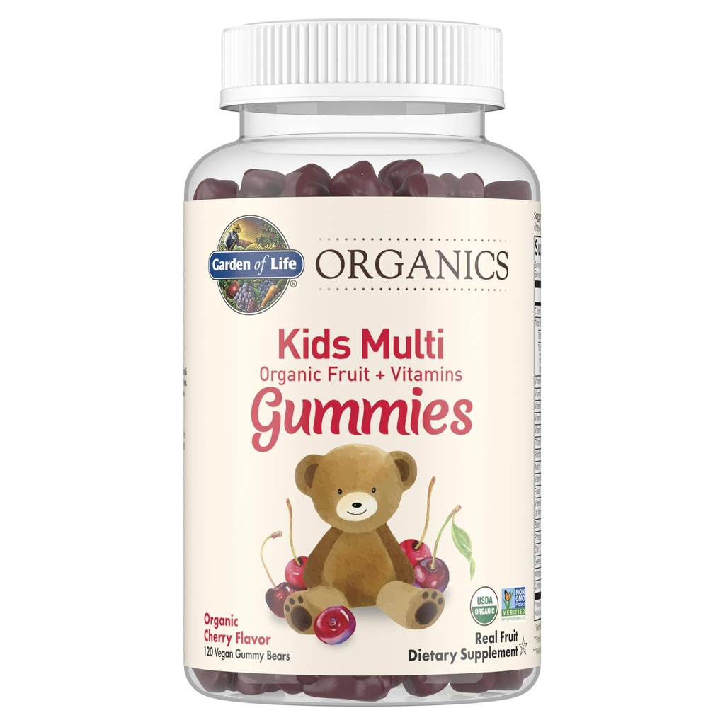 Have of Life Organics Kids Gummy Vitamin, Certified Organic, Non-GMO & Vegan Complete Children 's - B12, C & D3 Gluten, Soy & Dairy Free Real Fruit Chew Gummies, Multi, Cherry, 120 Greve
