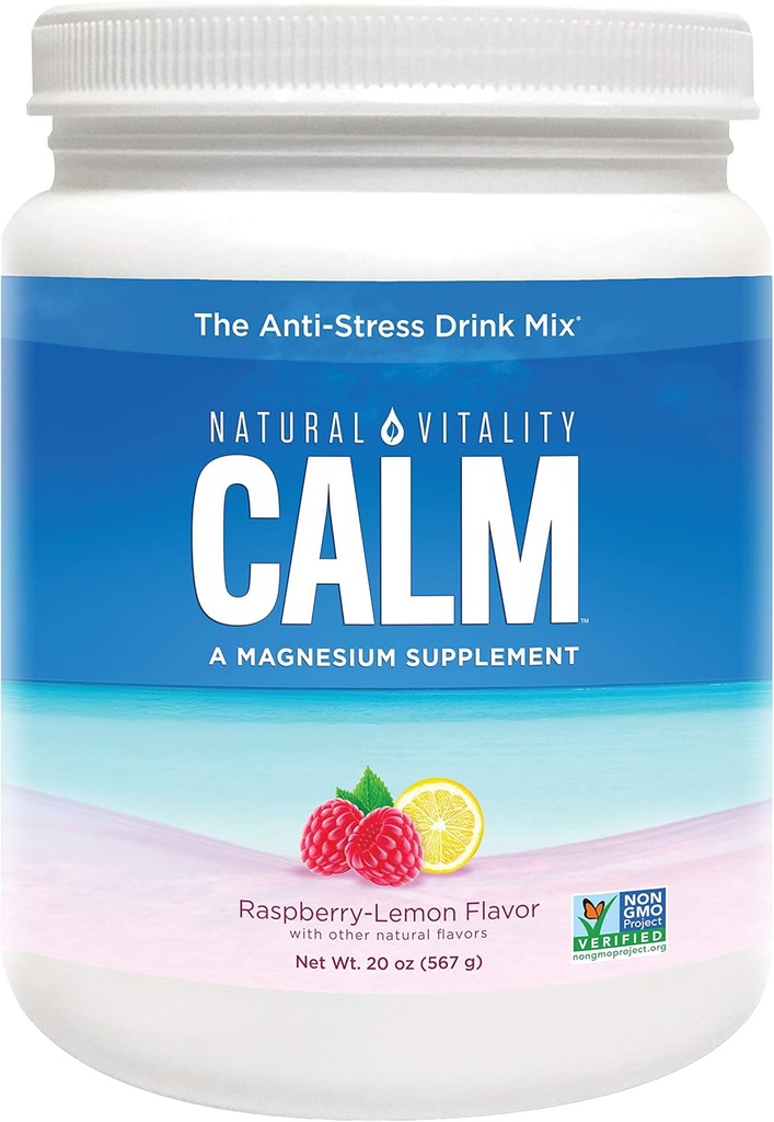Natural Vitality Calm, The Anti-Stress Drink Mix, Magnesium Supplement Powder, Raspberry Lemon - 20 ounce