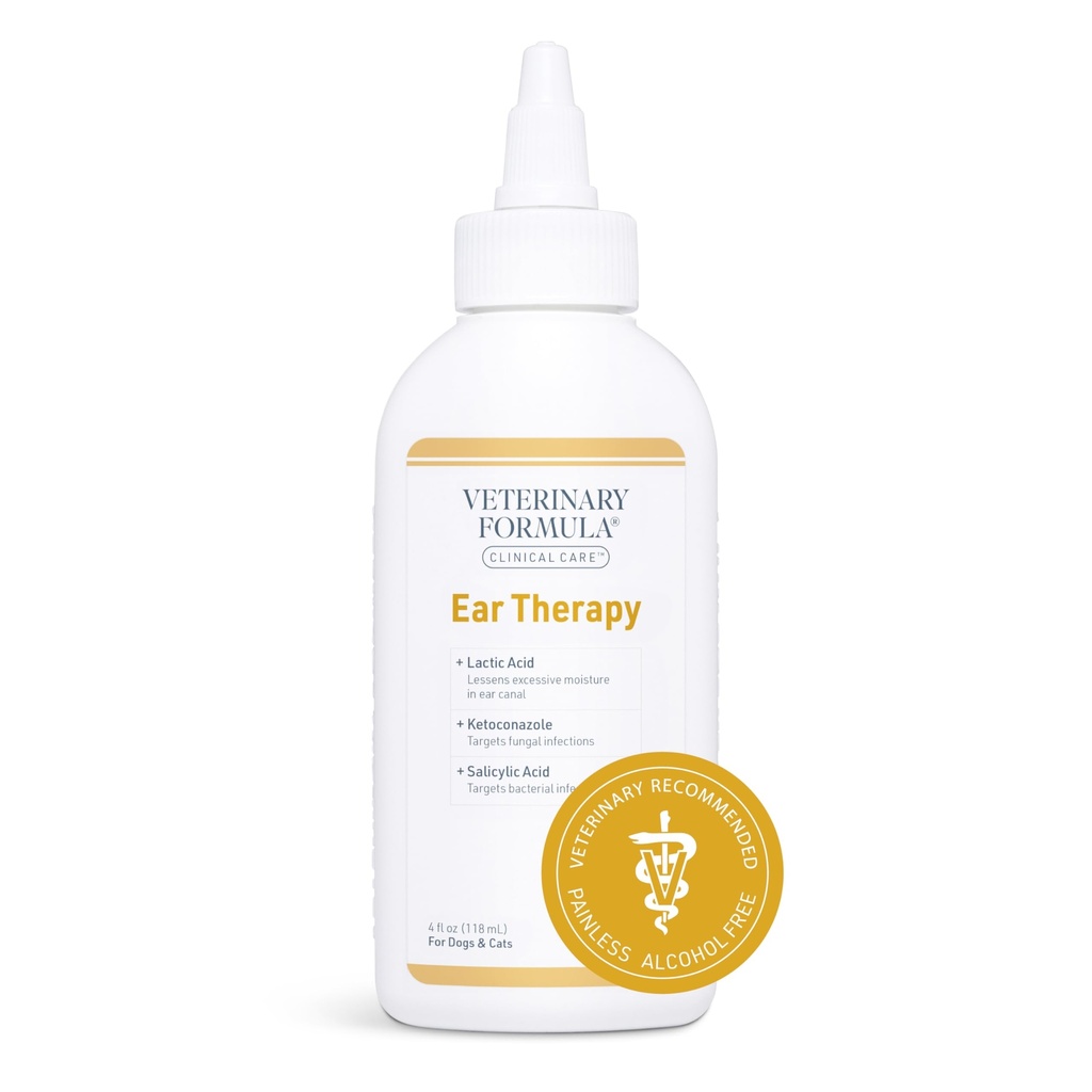 Veterinary Formel Clinical Care Ear Therapy, 4 oz. - Kat og Dog Ear Cleaner til at hjælpe med at dulme Itchiness og Cleans The Ear Canal fra vragdele og Buildup, der kan forårsage infektion