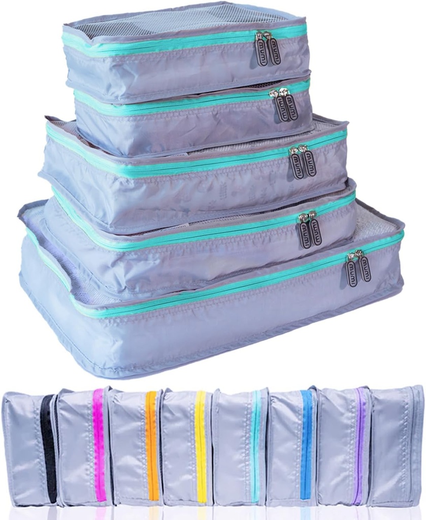 MUMI Packing Cubes - 5 -Piece Compression Packing Cubes for Travel, Bagage Arrangører for Suitcases, Carry- On Tasker, Backpacks og Duffel Tasker - Space-Saving Travel Essentials - Aqua