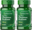 Puritans Pride Chrom Picolinate 500 Mcg Gær Free, 100 Greve (pakke med 2)