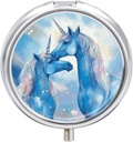 Round Pill Case 3 Compartment Blue Horse Love Pill Box Mini Medicine Pill Organizer Portable Travel Pillbox for Pocket Purse Metal Pill Container for Vitamins Fish Oil Supplements