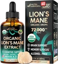 Lions Mane Liquid - USDA Certified Organic Lions Mane Supplement - Brain Support, Energy, Memory & Focus - Sugar & Alcohol- Free Lions Mane Mushroom Extract 72.000 mg / flaske, 2 Fl OZ, 2 Måned Supply