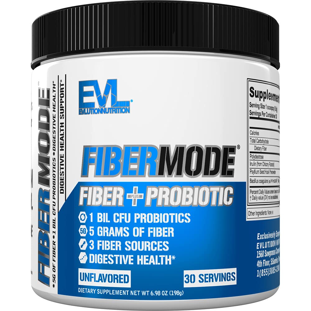 Evolution Nutrition FiberMode - Fiber + Probiotisk pulver - fordøjelsesmæssig sundhed & immunforsvar - 1bil CFU Probiotika + 5g Fiber - Gluten Free & Vegan - Unflavored - Kosttilskud - 30 Servere