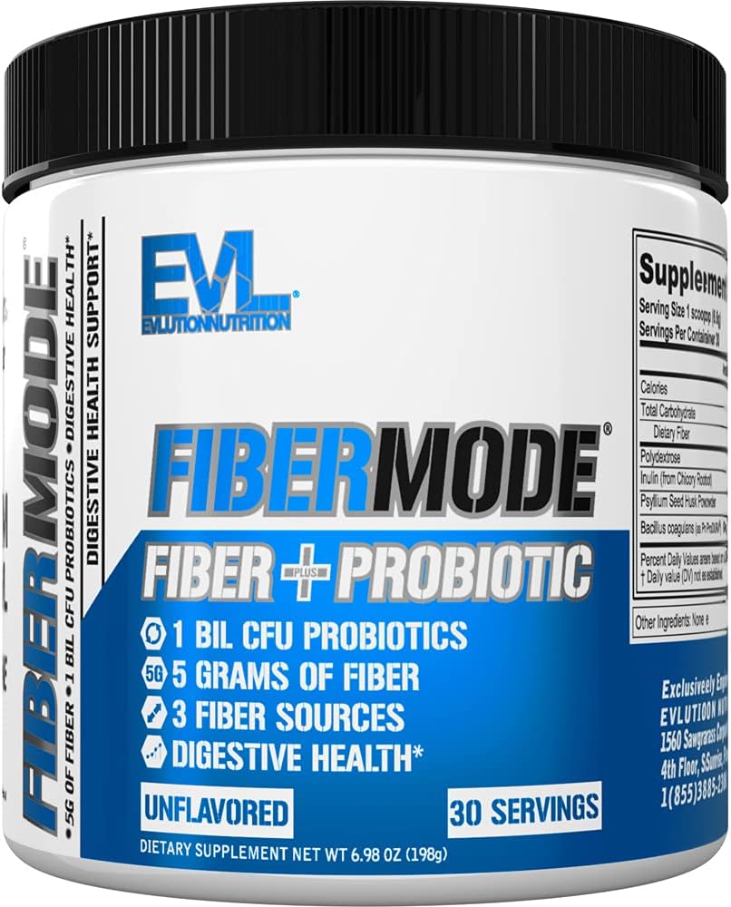 Evolution Nutrition FiberMode - Fiber + Probiotisk pulver - fordøjelsesmæssig sundhed & immunforsvar - 1bil CFU Probiotika + 5g Fiber - Gluten Free & Vegan - Unflavored - Kosttilskud - 30 Servere