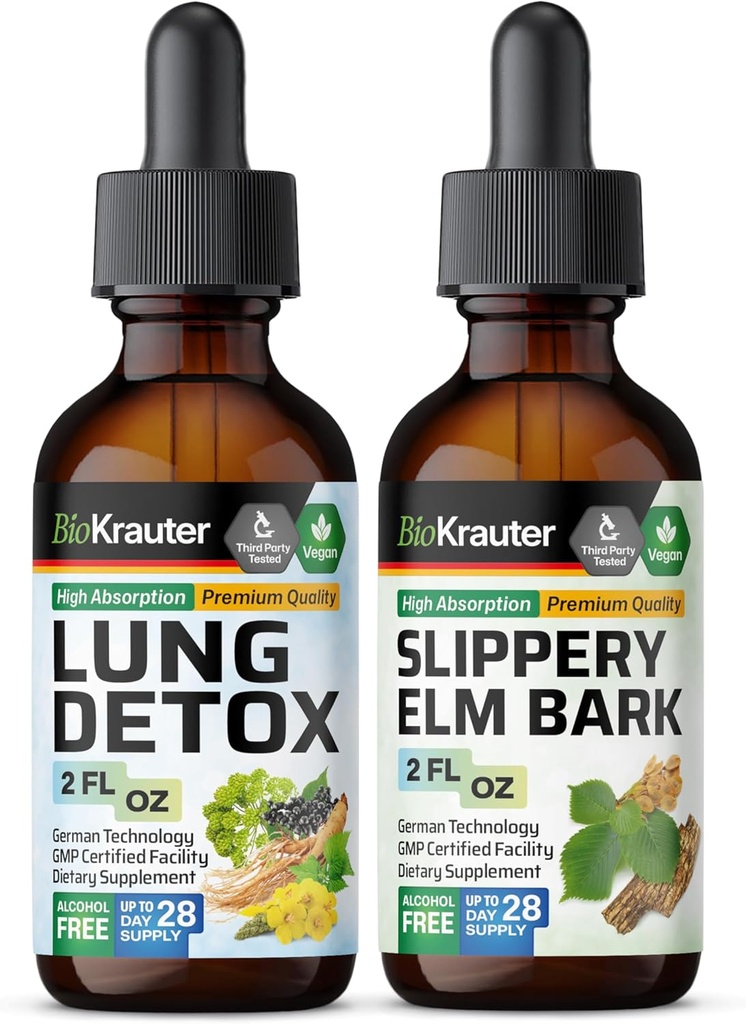 BIO KRAUTER Lung Detox Tinktur 2 Fl. Oz. & Slippery Elm Tinktur 2 Fl. Oz.
