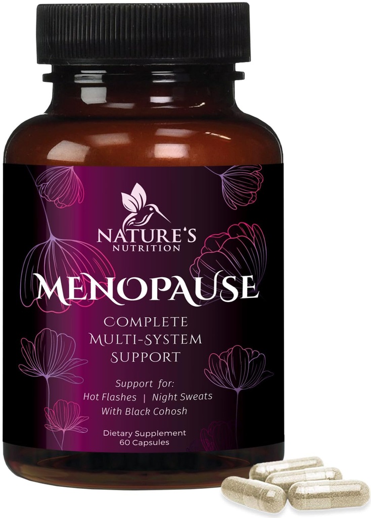 Menopause Kohosh - Hot Flash og Hormon Support til kvinder, Natural Menopause Relief Vitaminer Support Mild Night Sweats & Balance, Non- GMO & Gluten Free - 60 Kapsler