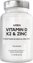 Amen D-vitamin, K2 & Zink, Cholecalciferol D3 5000 IE, Organic Whole Food Blend with Apple, Blåbær, Tranebær, Elderberry Powder Fruits, Vegan Supplement, D3 K2 Vitamin, Non- GMO - 60 Kapsler