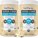 Bellway Super Fiber + Protein Powder (2 Pack), Sugar- Free Organic Psyllium Husk Fiber Supplement Pulver med 20g Plant Protein Per Servering, Meget Vanilla, 24.14 oz